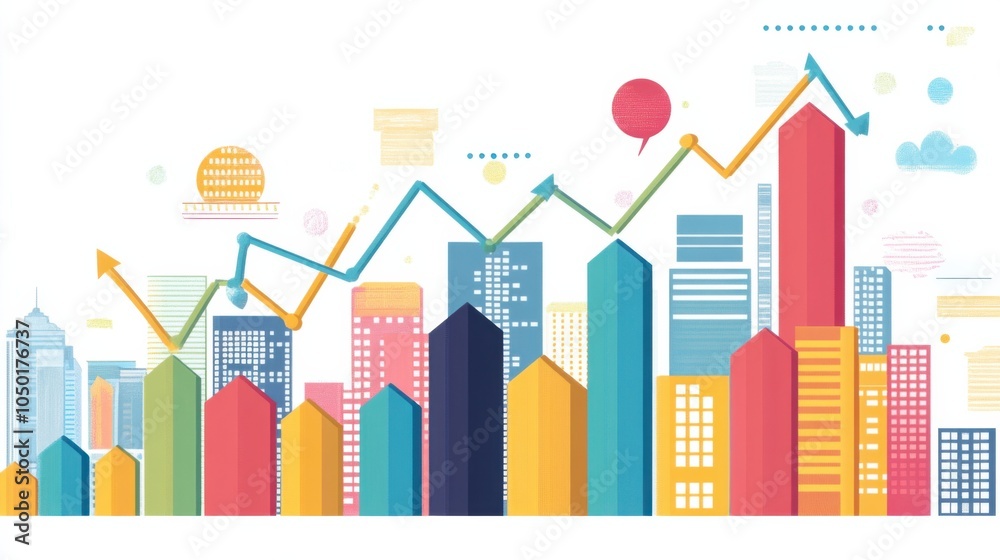 Fototapeta premium Abstract market trends cityscape bar charts upward graph indicating growth analysis