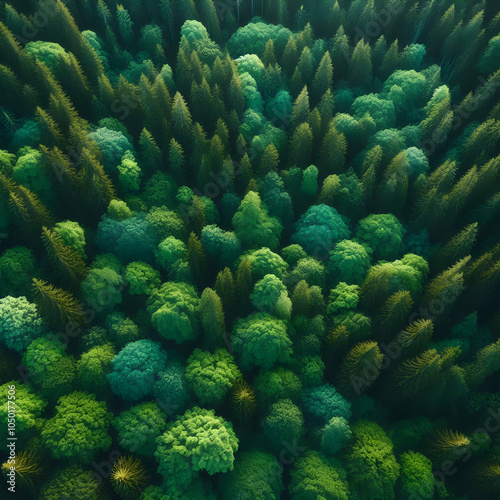 Lush Green Forest Canopy from Above photo