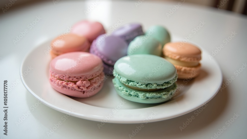 Assorted pastel macarons on a platter Assorted pastel macarons on a platter