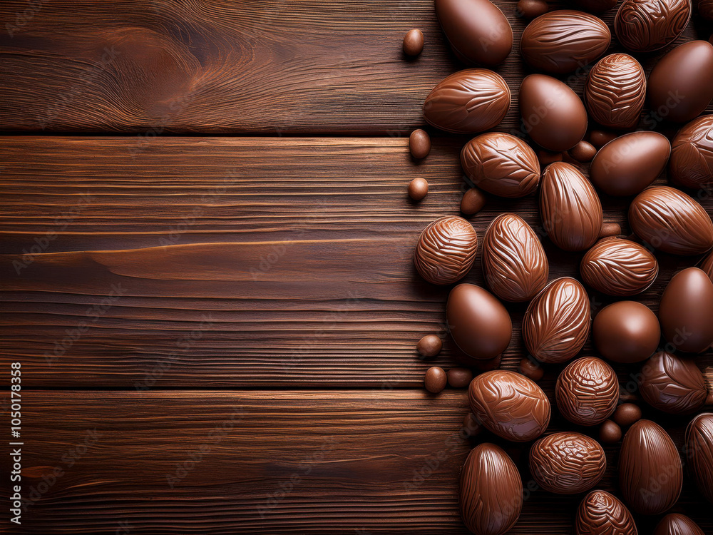 Milk chocolates on a wooden background