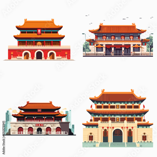 buildings are all in China and have red roofs ILLUSTRATION ELEMENT