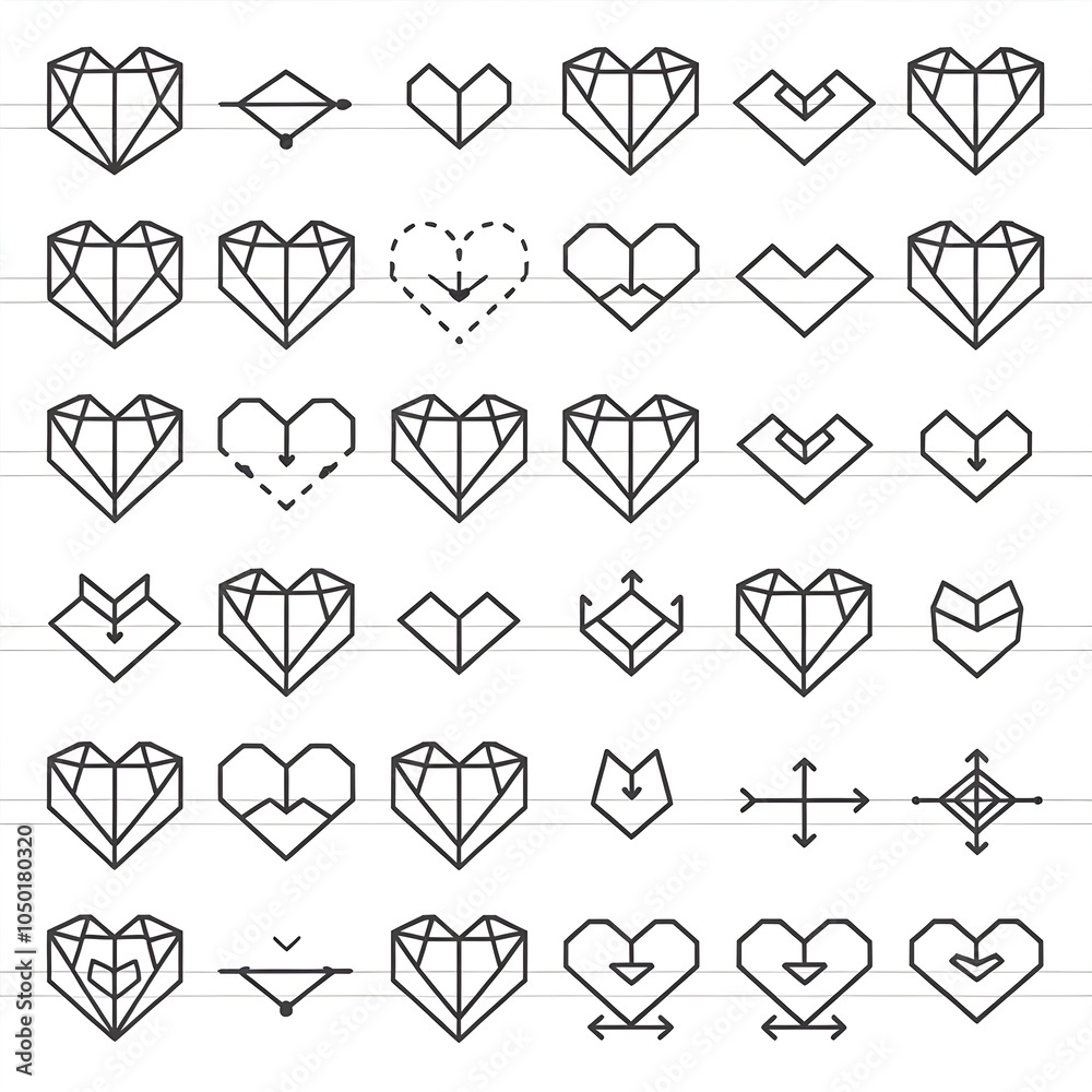 vector of black geometric line hearts icons Different variations collection on white background vector of black geometric line hearts icons Different variations collection on white background