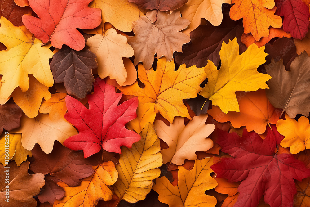 Colorful leaves from different species blend harmoniously, celebrating the beauty of autumn in a stunning arrangement Colorful leaves from different species blend harmoniously, celebrating the beauty of autumn in a stunning arrangement