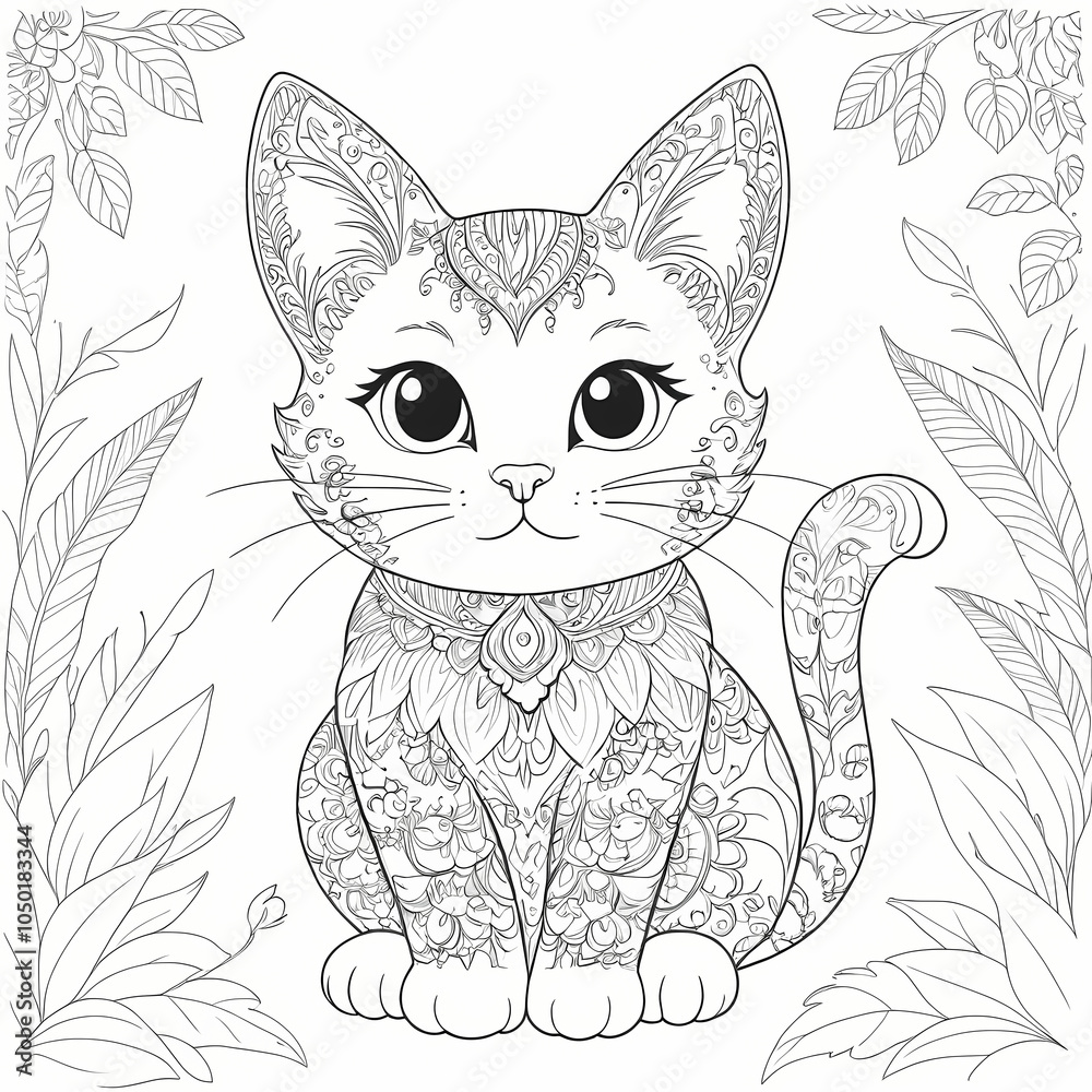 Obraz premium A delightful coloring book featuring adorable cat illustrations, perfect for children and adults alike. Each page showcases a different cat in various poses and settings, ready to be brought to life