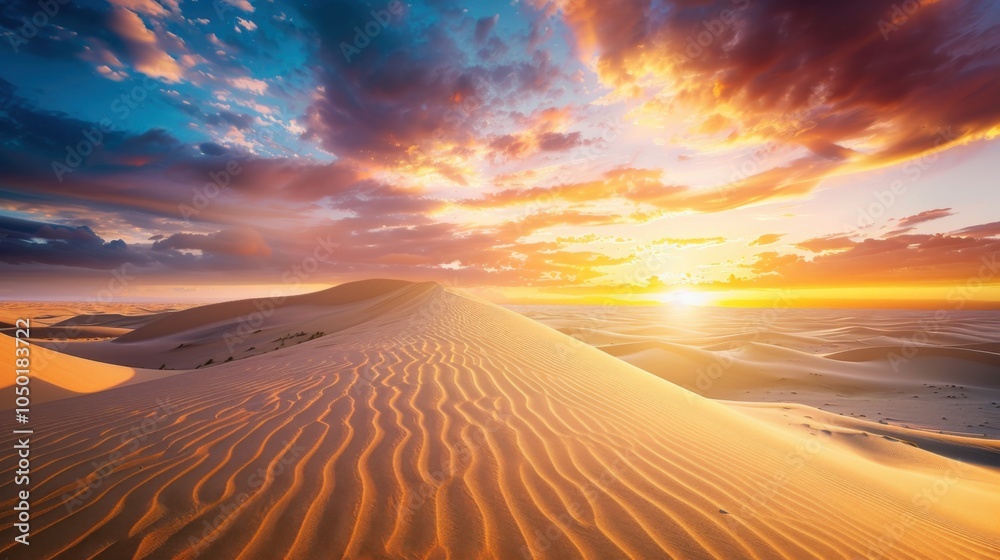 A breathtaking view of the Sahara Desert with sweeping sand dunes and a vibrant sunset sky, desert setting with dramatic lighting, Sunset style A breathtaking view of the Sahara Desert with sweeping sand dunes and a vibrant sunset sky, desert setting with dramatic lighting, Sunset style