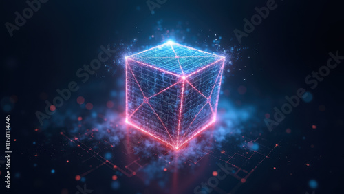 Virtual reality cube in futuristic abstract environment.