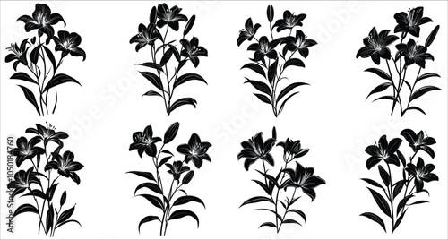 Wallpaper Mural Lily flower silhouettes vector. Botanical lily flower silhouette vectors. Decorative lily flower vector silhouettes. Simple lily flower vector icons. Black silhouettes of lily flower vector Torontodigital.ca