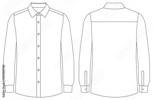 Men long sleeves shirt vector flat sketch illustration templet vector drawing mock up design	