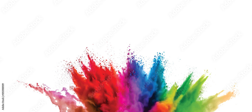 colorful pigment powder, explosion of colored powder exploding isolated on white background