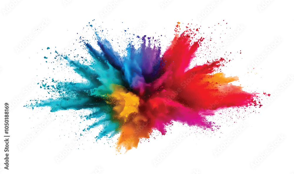 colorful pigment powder, explosion of colored powder exploding isolated on white background