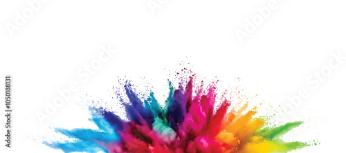 colorful pigment powder, explosion of colored powder exploding isolated on white background