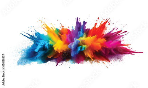 colorful pigment powder, explosion of colored powder exploding isolated on white background