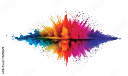 colorful pigment powder, explosion of colored powder exploding isolated on white background