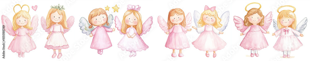 Watercolor girls angels isolated on white background Watercolor girls angels isolated on white background