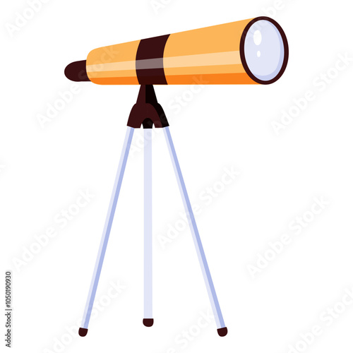 Modern portable three legged telescopes set isolated astronomer equipment cartoon icon. Vector optical device to explore