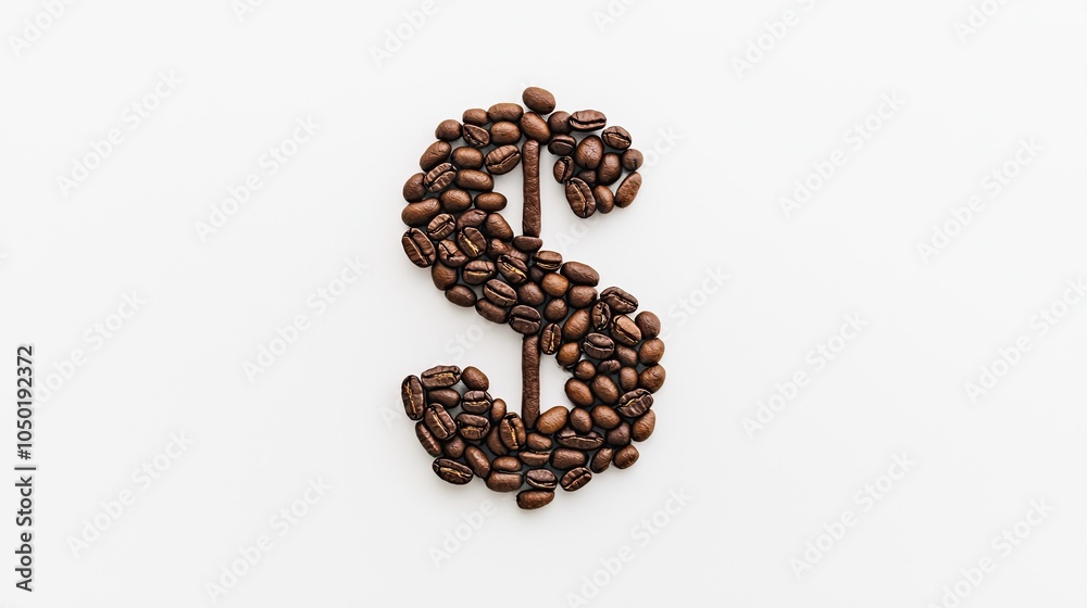 Obraz premium A dollar sign made of coffee beans, isolated on white background.