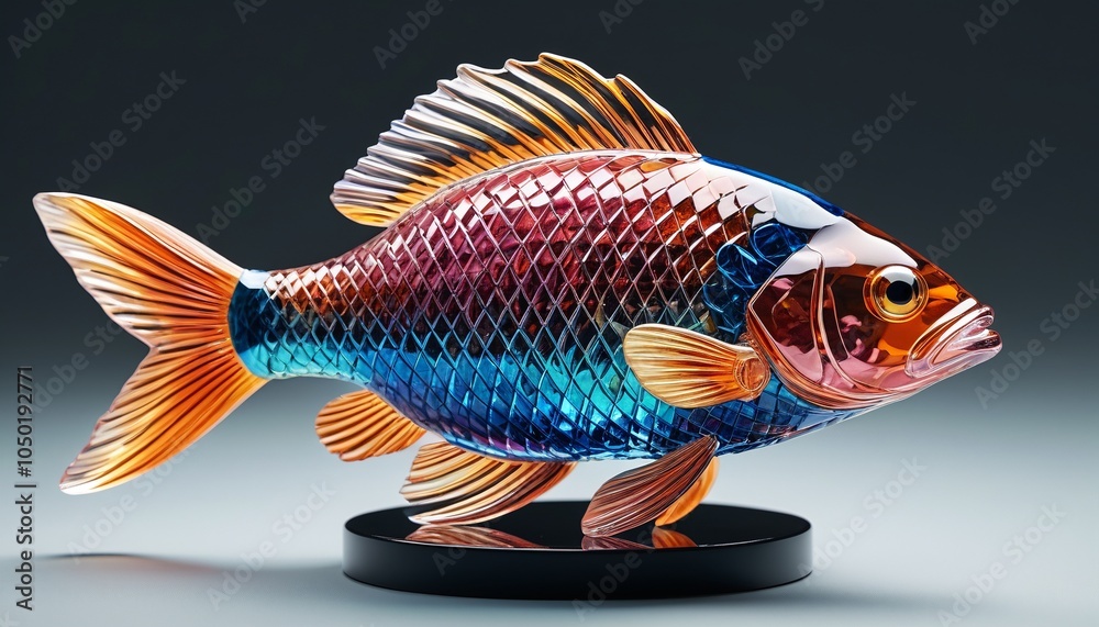 A vibrant crystal figurine of a fish, showcasing colorful details and adding a cheerful touch to home decor, Generative AI A vibrant crystal figurine of a fish, showcasing colorful details and adding a cheerful touch to home decor, Generative AI
