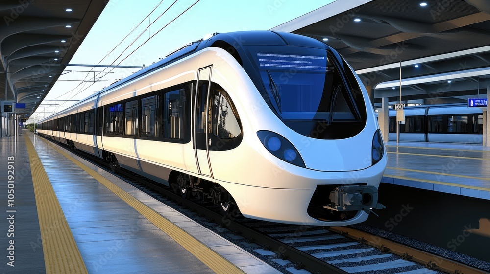 Fototapeta premium Clean train on a station platform, symbolizing ease of commuting and urban transportation solutions