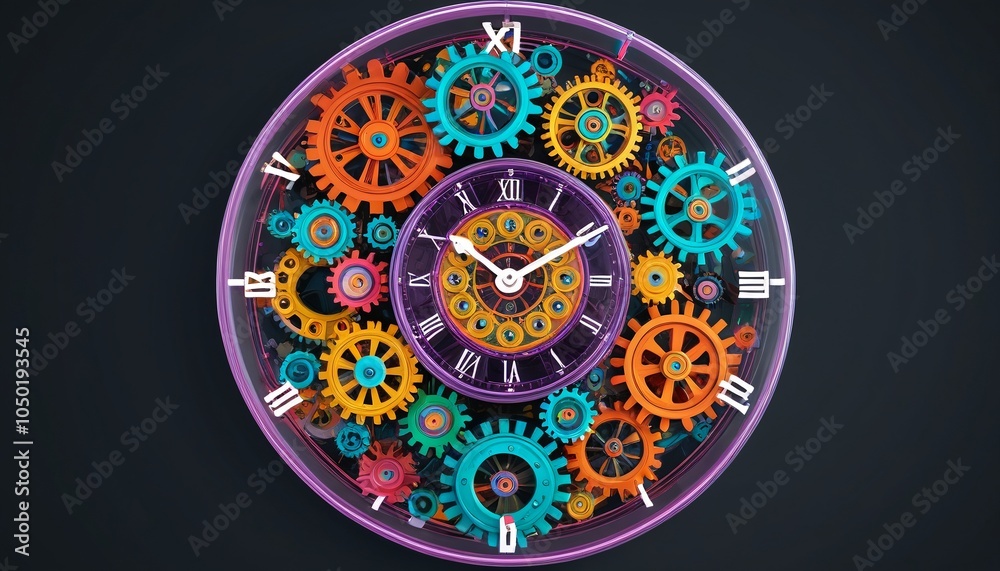 Obraz premium An artistic crystal clock with colorful gears, combining functionality with a fun design that enhances any wall decor, Generative AI