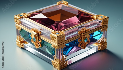 An exquisite crystal jewelry box with vibrant hues, providing a stylish way to store and display precious items, Generative AI