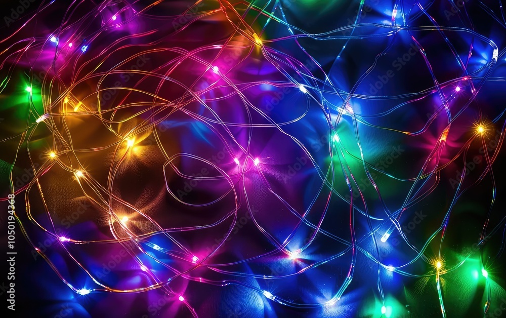 Colorful string lights glowing in the dark. Colorful string lights glowing in the dark.