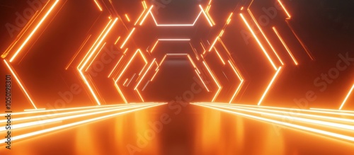 Fototapeta Naklejka Na Ścianę i Meble -  Neon Hexagon Tunnel.