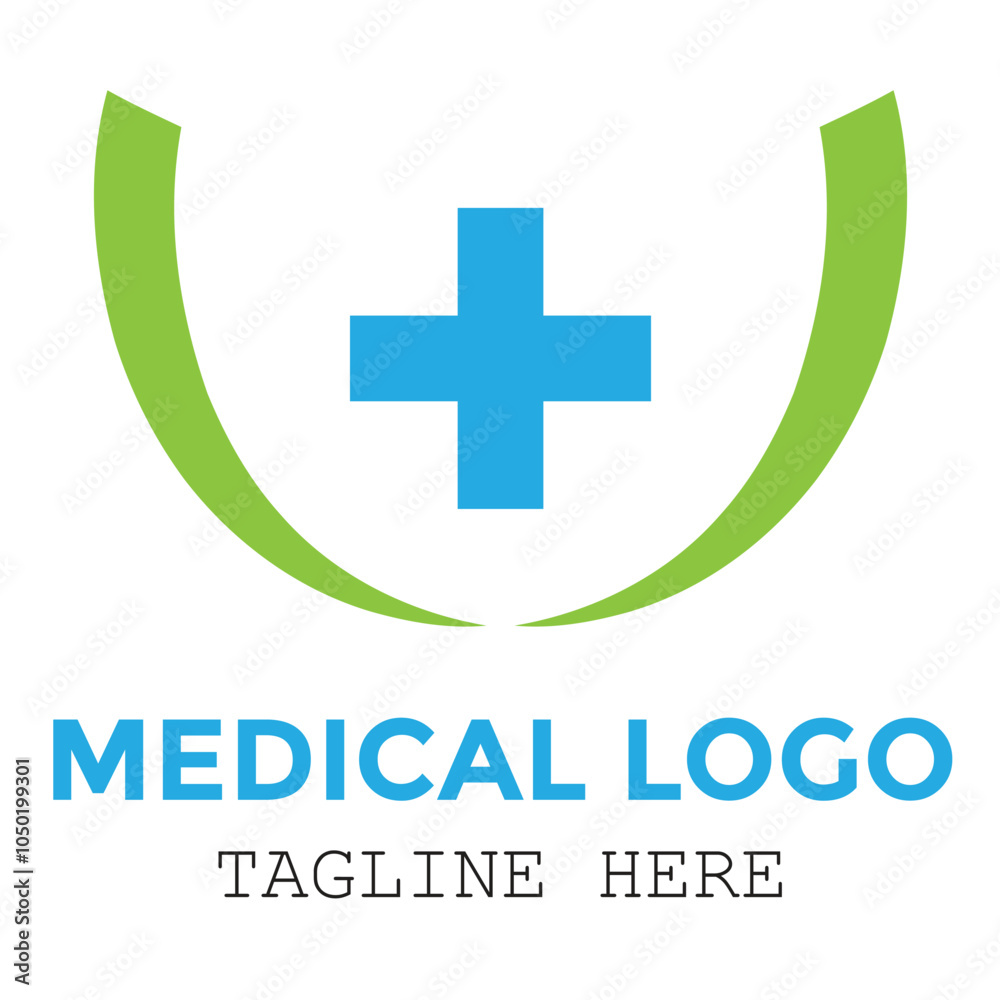 Obraz premium Abstract medical health care logo concept for hospital and clinic with green and blue modern design