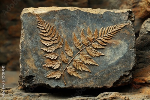 Fern fossil imprint preserved on rock surface