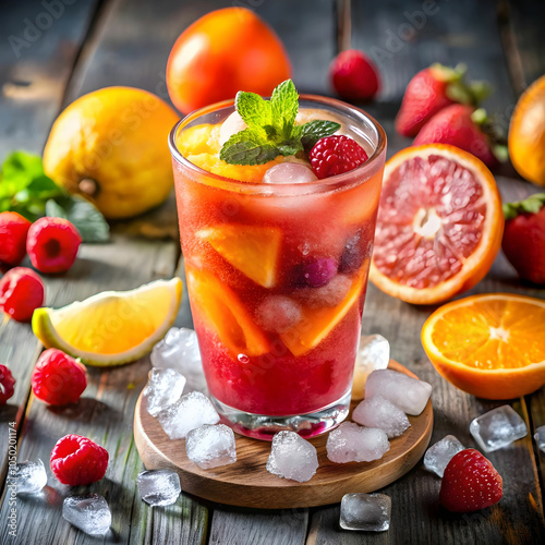 fruit juice with crushed ice and fruit slices