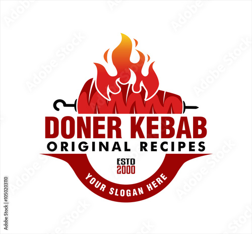 doner kebab shawarma logo label template vector illustration Turkish and Arabian fast food restaurant business