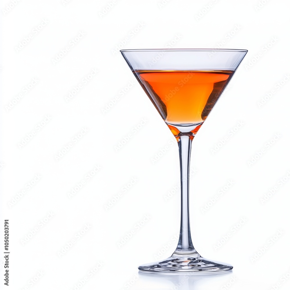A stylish martini glass filled with vibrant orange liquid against a clean white background. A stylish martini glass filled with vibrant orange liquid against a clean white background.