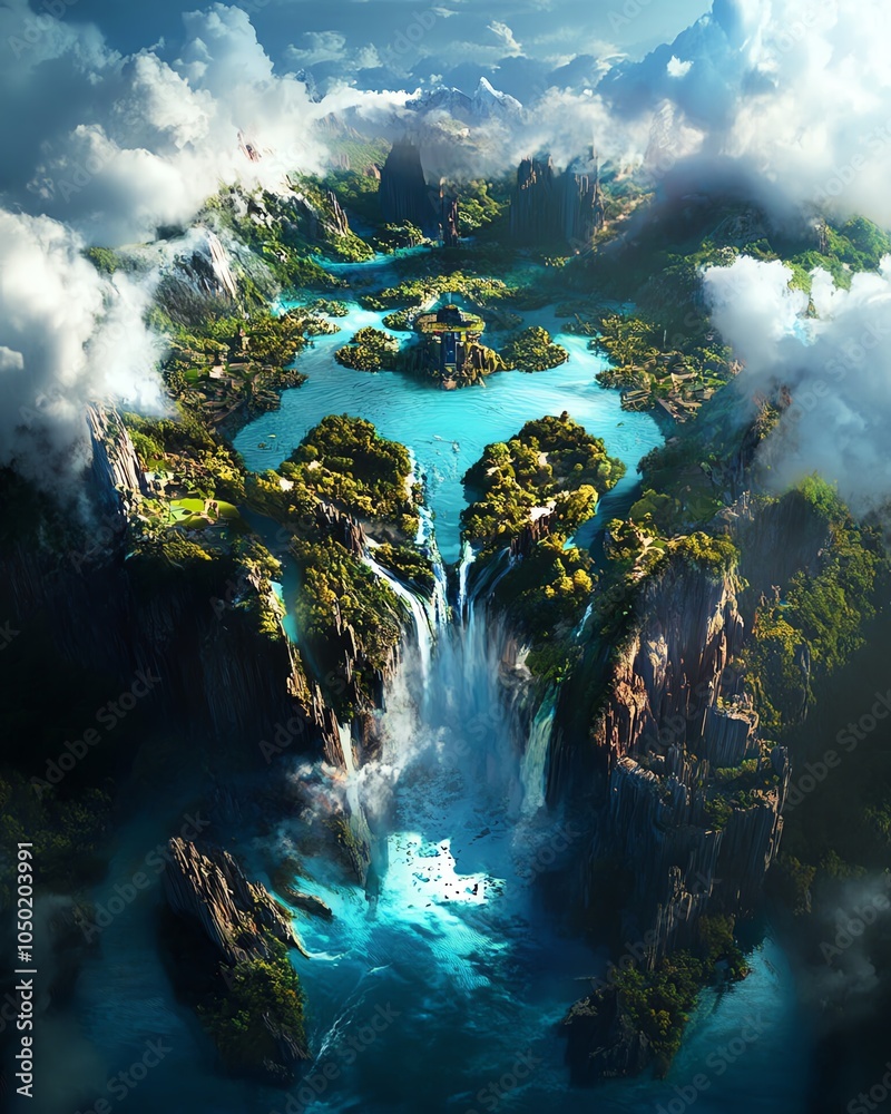 Obraz premium Surreal birds-eye perspective of a magical realm
