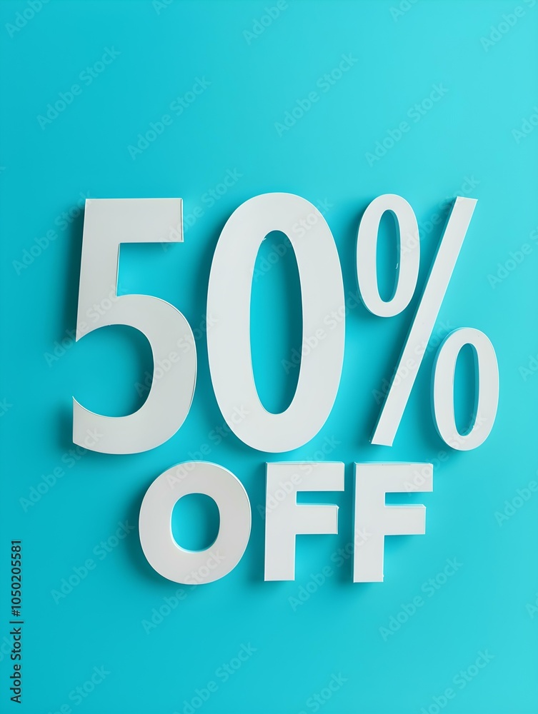 White '50% OFF' Promotional Sign on a Cyan Background White '50% OFF' Promotional Sign on a Cyan Background