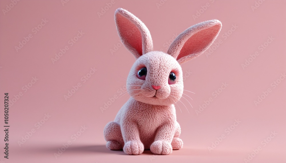 A cuddly bunny with long ears and a tiny pink nose, created from soft, pale yarn, Generative AI A cuddly bunny with long ears and a tiny pink nose, created from soft, pale yarn, Generative AI