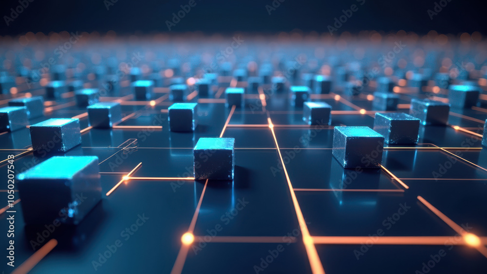 Fototapeta premium A digital representation of a blockchain network with interconnected nodes.