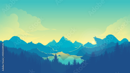 Minimalist Mountain Range with Vibrant Color Combinations in Flat Design Style, 4K HD Desktop Wallpaper Background