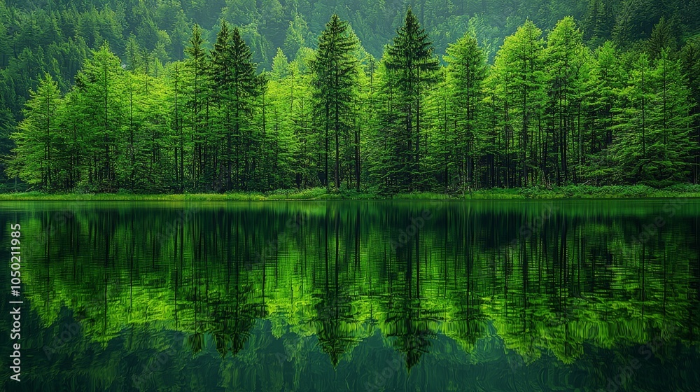Serene forest reflected in calm water, showcasing nature's beauty and tranquility. Serene forest reflected in calm water, showcasing nature's beauty and tranquility.