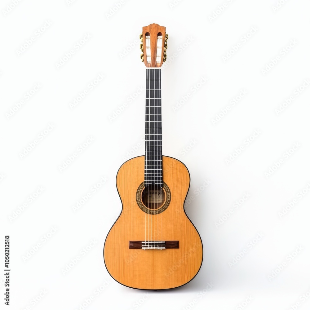 Obraz premium A beautifully crafted acoustic guitar with a light wooden finish, showcasing exquisite detail and craftsmanship.