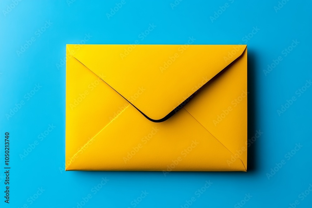Yellow envelope is sitting on a blue background Yellow envelope is sitting on a blue background