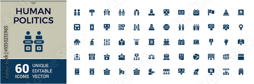 Democracy icons set in solid style. Icons set with survey, politics, ballot, banner, illustration, hope and more. Simple icon designs. Editable glyph. Vector illustration.