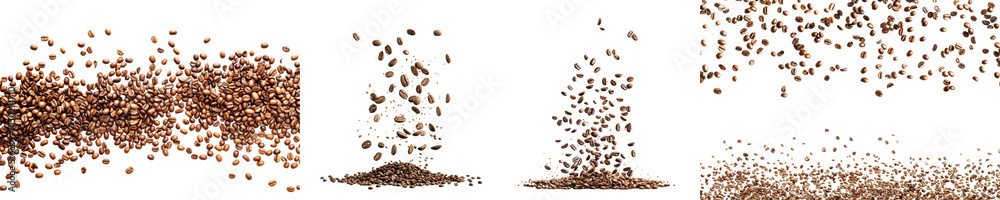 Collection of Falling coffees beans as background isolated on transparent or white background Collection of Falling coffees beans as background isolated on transparent or white background
