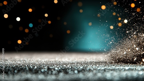 The image displays a sandy surface adorned with shimmering sparkles, casting a dreamy, soft-focus effect that creates a sensation of softness and warmth. photo