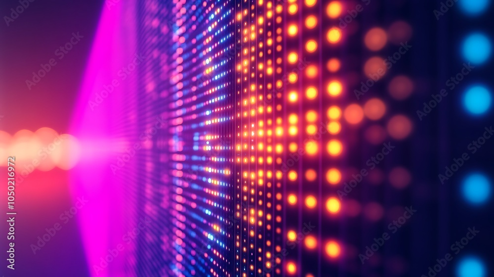 Naklejka premium Futuristic video screen with pastel neon pixel pattern and tv static effect