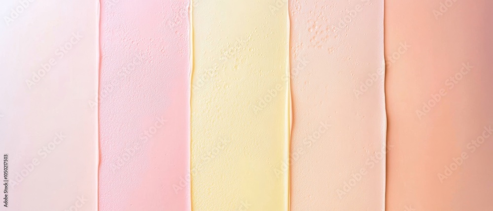 Fototapeta premium A visually appealing arrangement of soft pastel paint swatches in shades of pink, yellow, and beige. Ideal for design inspiration and color palette selection.