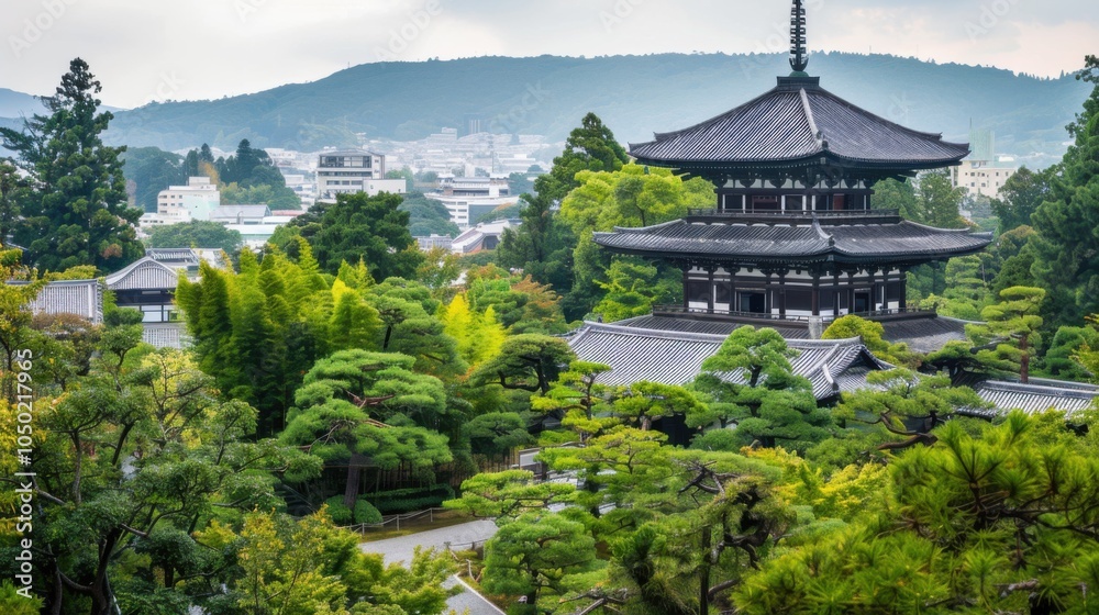 A captivating view of the historic temples and serene landscapes of Kyoto with traditional Japanese architecture surrounded by lush gardens, urban setting with tranquil greens and soft pastels A captivating view of the historic temples and serene landscapes of Kyoto with traditional Japanese architecture surrounded by lush gardens, urban setting with tranquil greens and soft pastels