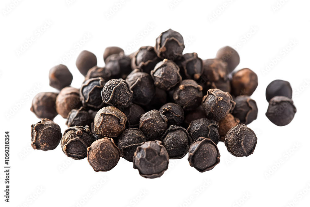 Obraz premium A bunch of black pepper seeds are spread out. on transparent background.