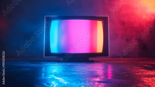 Abstract tv screen with pastel neon pixels and rainbow noise effect