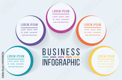 Business Infographic design 5 steps, objects, elements or options business information