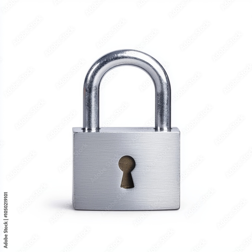 A shiny silver padlock with a keyhole, symbolizing security and protection. A shiny silver padlock with a keyhole, symbolizing security and protection.
