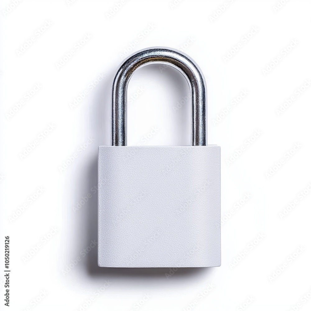 Naklejka premium A minimalistic white padlock against a clean white background, symbolizing security and protection.